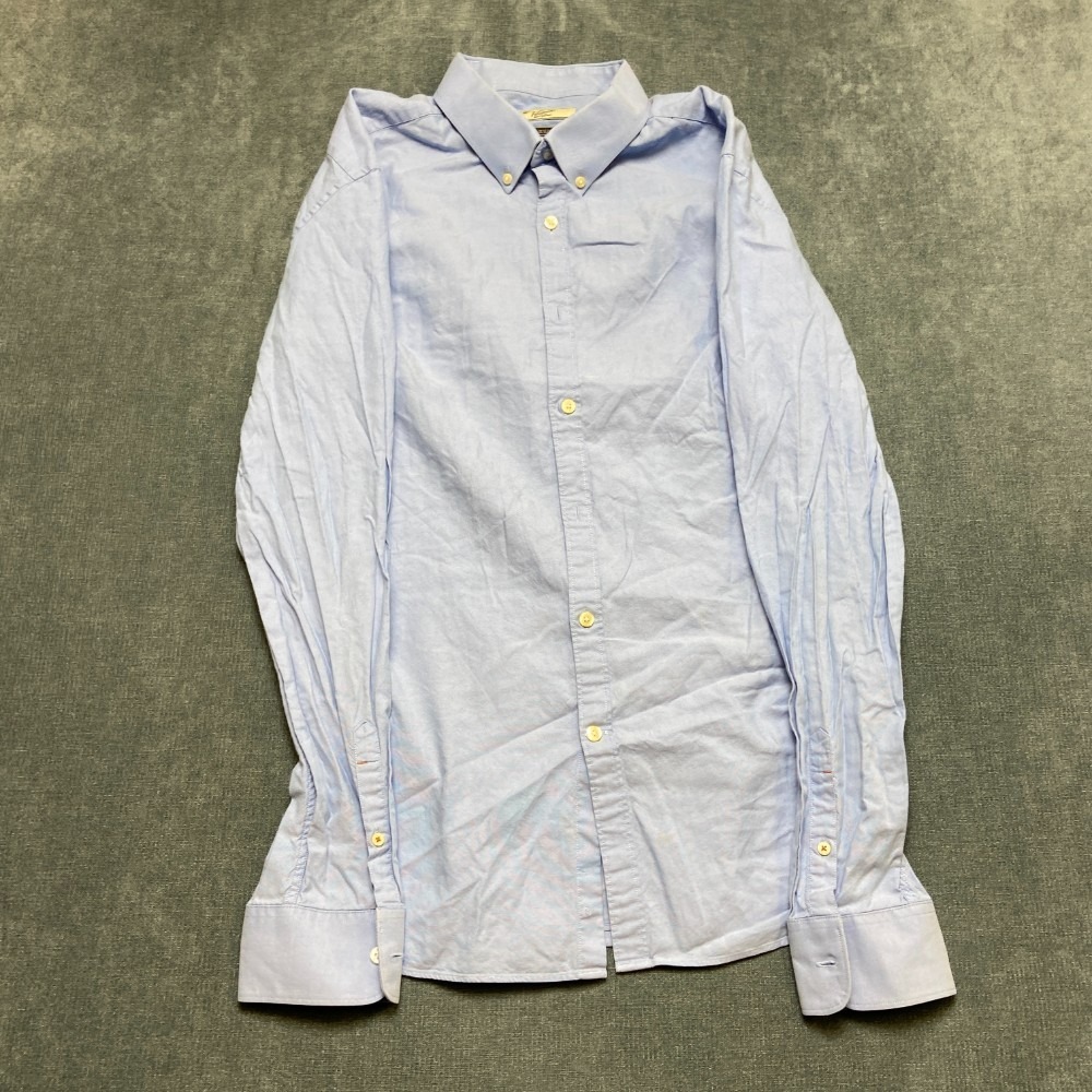 Original Penguin Heritage Slim Fit Dress Shirt Men 17.5 36/37 Blue Cotton Formal